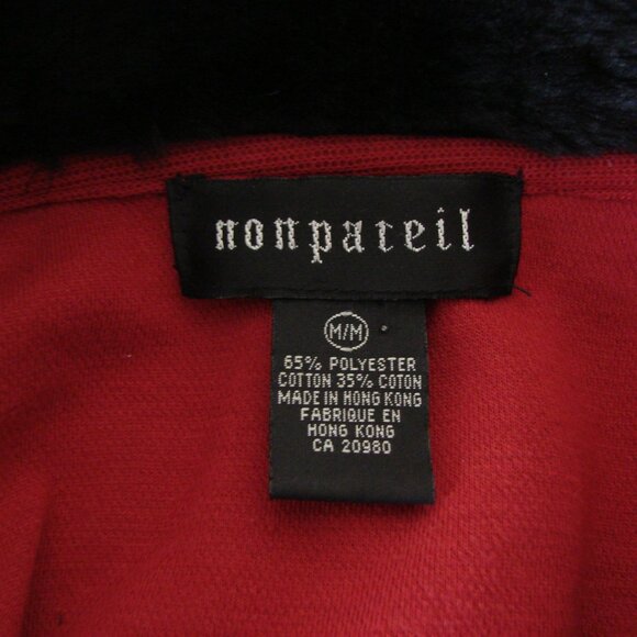 Red Knit Cardigan Sweater Jacket Faux Fur Collar Black Cats Size Medium Large XL - Picture 3 of 11